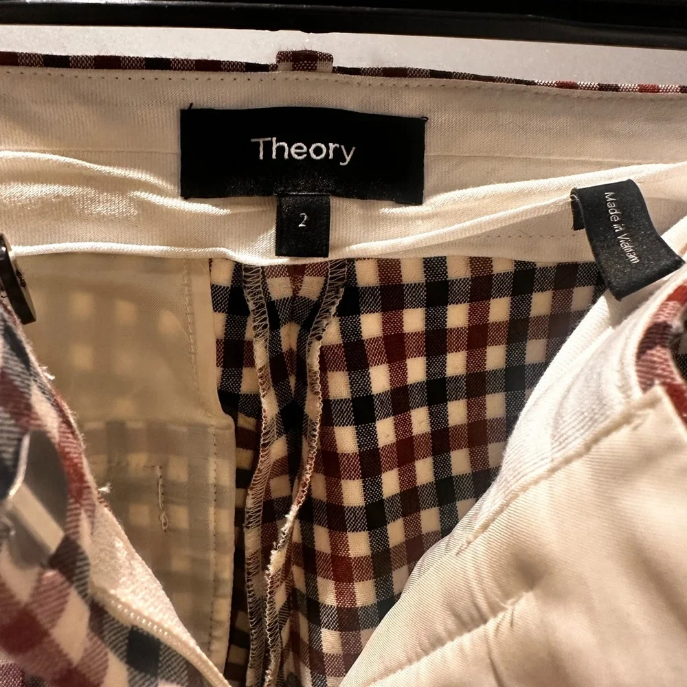 NWOT Theory Treeca, Ivory Multi Rye Portland Gingham Stretch Ankle Pants, SIZE 2 - Picture 6 of 6